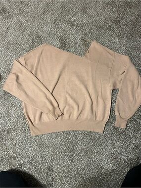 Soft One-Shoulder Cozy Sweater in Light Brown